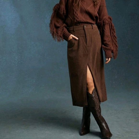 Corduroy Midi Skirt With Slit